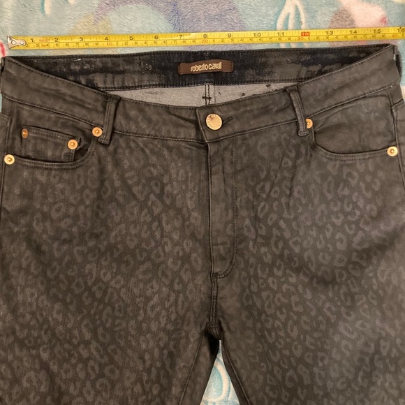 🐆 NWOT Roberto Cavalli Black Leopard Coated Jeans​ - Picture 8 of 16